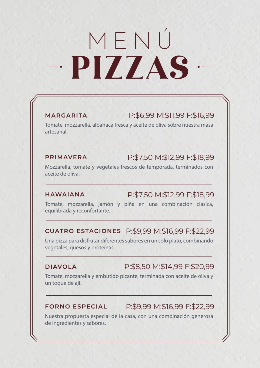 Página 2 del menú de Forno Santa Ana
